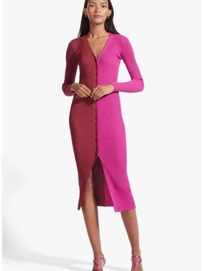 Staud Shoko Sweater Dress Fushia and Bordeaux